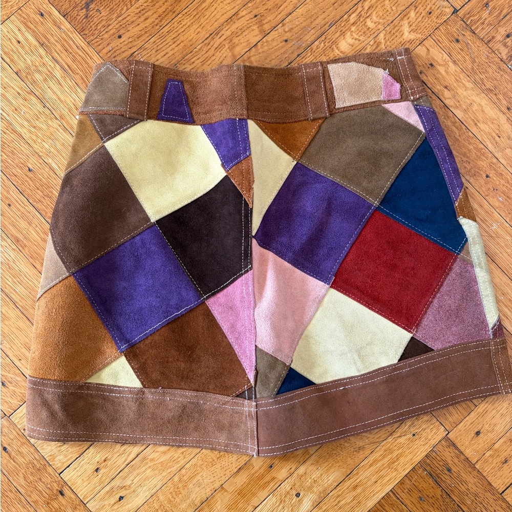 Colorful Patchwork Mini Skirt Suede Size S - Picture 2 of 4